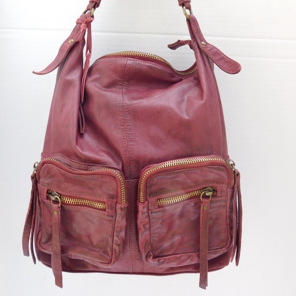 Anthropologie Handbags - ANTHROPOLOGIE TANO DISTRESSED RED LEATHER HOBO BAG